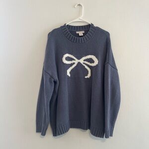 Cozy Blue Sweater with Bow Design